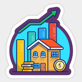 House With Gold Coin Statistic Cartoon Sticker